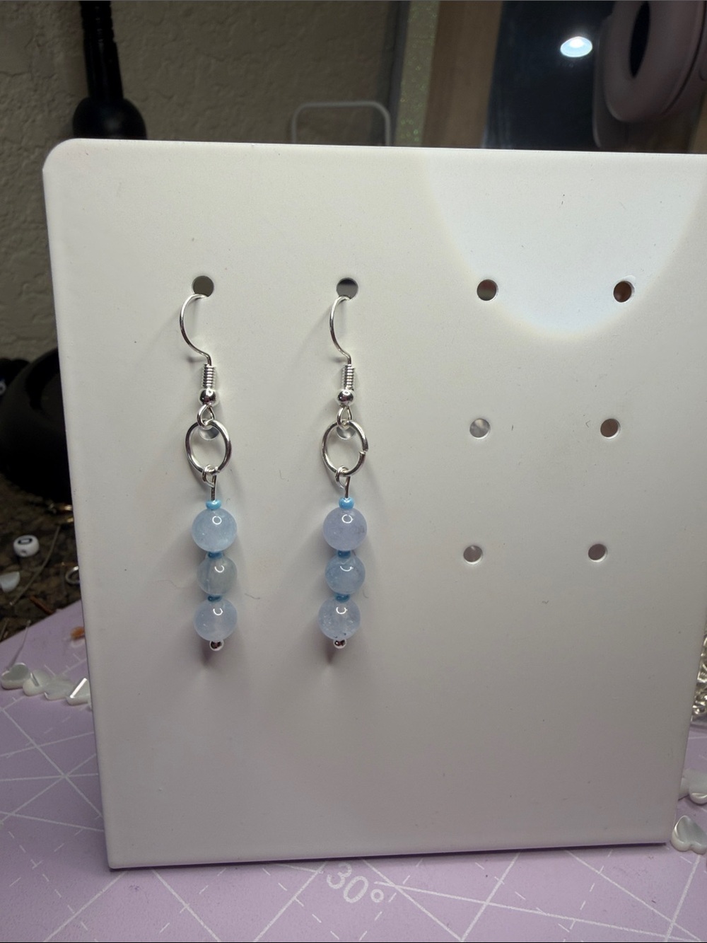Light Blue Beaded Dangle Earrings - Unbranded